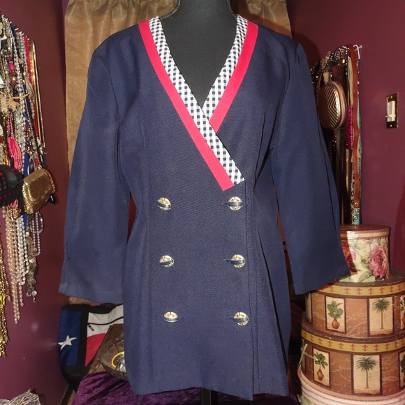 Jenny Vintage Blue Double-Breasted Blazer 10 - Picture 1 of 5